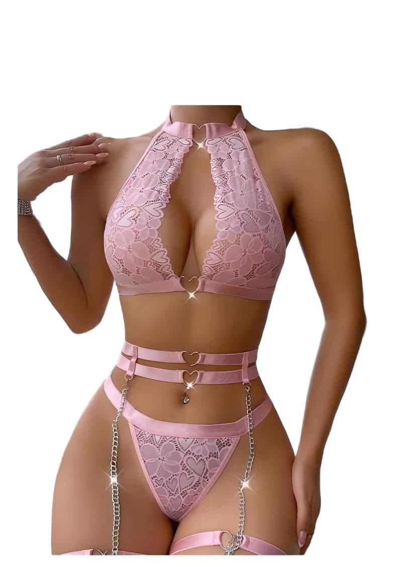 Conjunto de Lingerie Sexy com  - Plunge Bra Push Up avaliação e preço